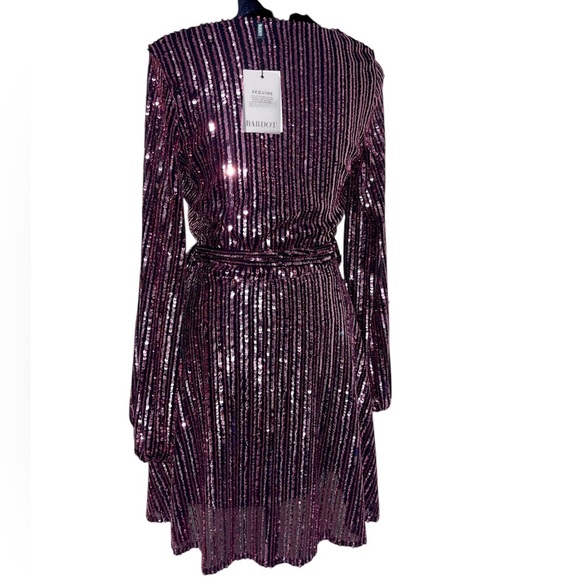 Bardot Long Sleeve Multi Pink Sequin Belted Party Dress Size S - Picture 10 of 13